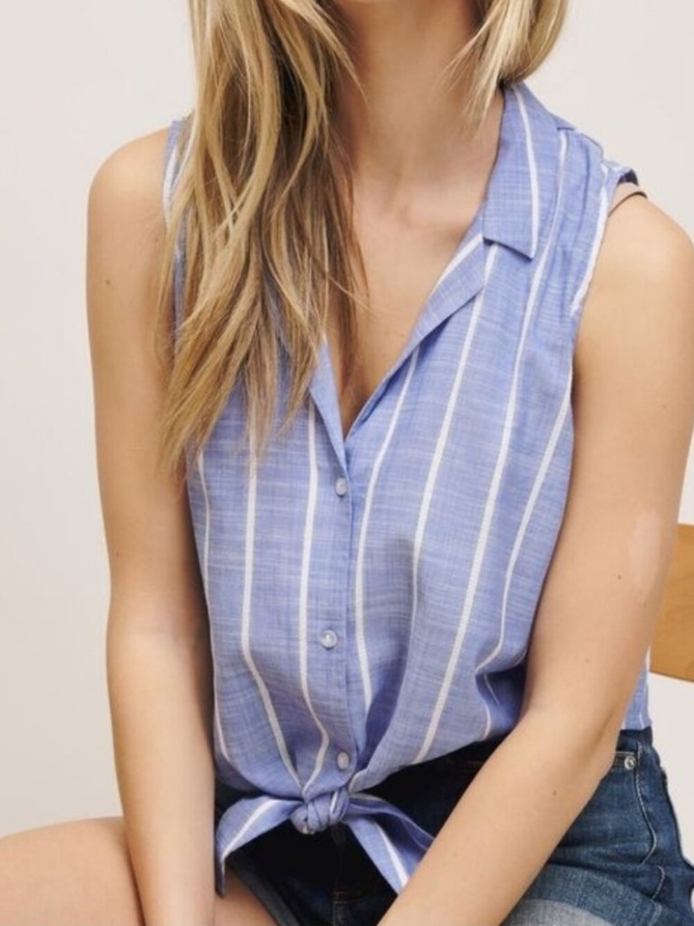Dynamite Tie Front Striped Sleeveless Blouse